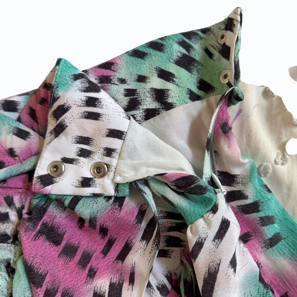 IRO Paris Womens Silk Louzia‎ Ruffle Mini Skirt Sz FR 34/ US 2 Pink Green Party - Picture 7 of 13